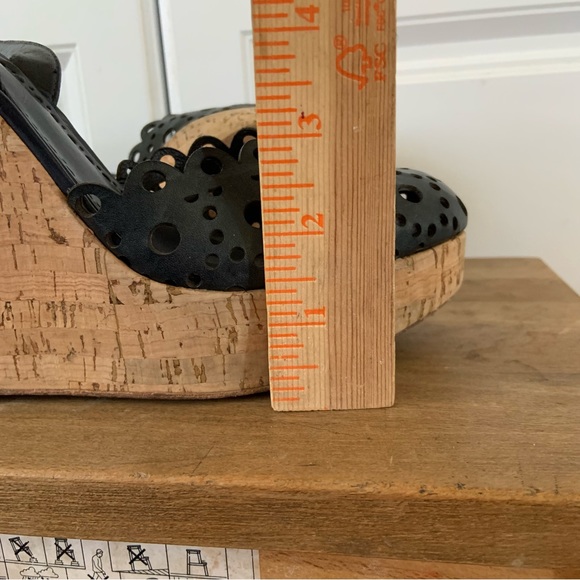 Tory Burch Verity Wm's 10 Blue Leather Platform Wedge Cork Ankle Strap Scalloped - Picture 7 of 9